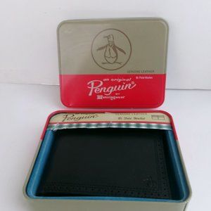 New Black Leather Penguin Bi Fold Wallet in Gift Tin -  Mens